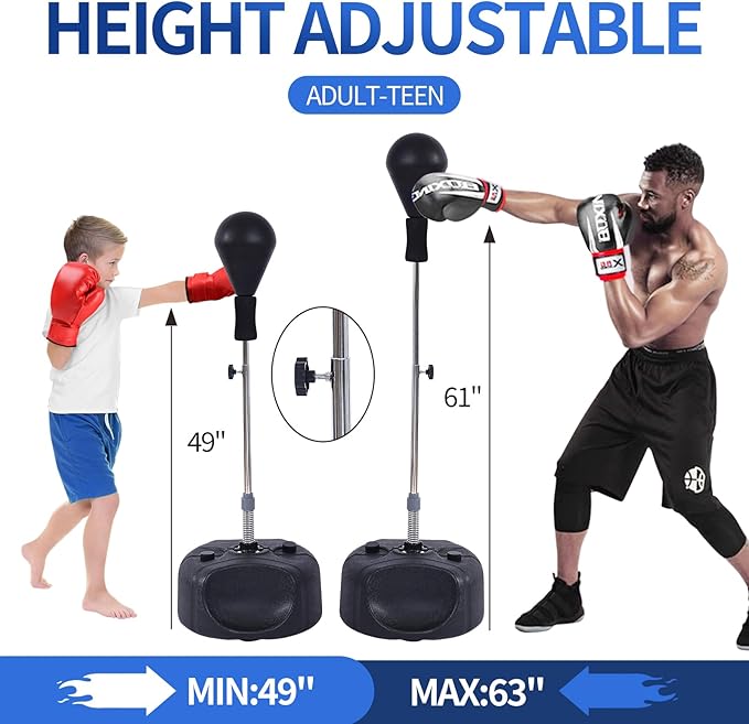 Punching Bag with Stand-Fast Bounceback to Increase Speed, Reflexes, and Stamina – Height Adjustable for Training, Boxing Equipment, Stress Relief & Fitness