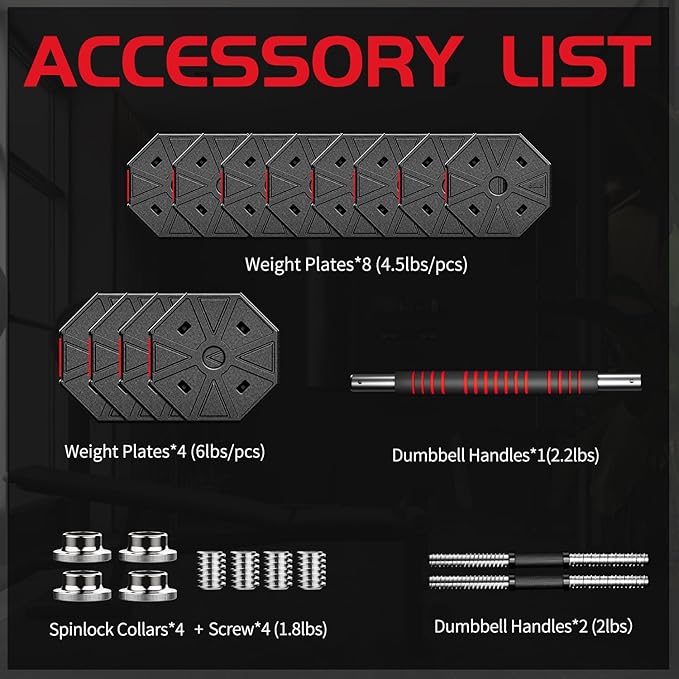 Adjustable Weights Dumbbells Set, 44Lbs 66Lbs 88Lbs 3 in 1 Adjustable Weights Dumbbells Barbell Set, Home Fitness Weight Set Gym Workout Exercise Training with Connecting Rod for Men Women