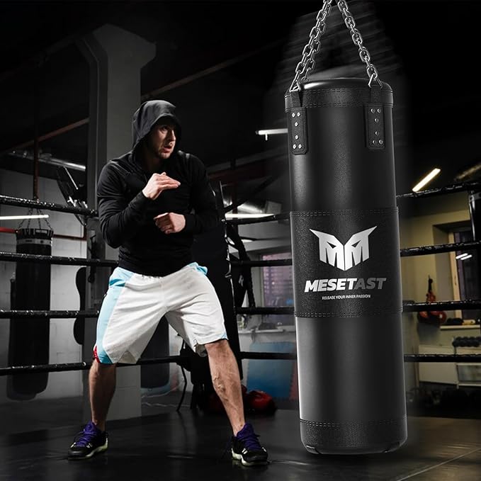 Punching Bag for Adults, 4ft Heavy Boxing Bag Set with 12 OZ Gloves for MMA Karate Kickboxing Boxing - Unfilled