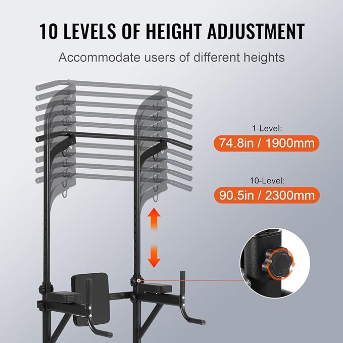 VEVOR Power Tower Dip Station 10-Level Height 7-Level Adjustable 440LBS