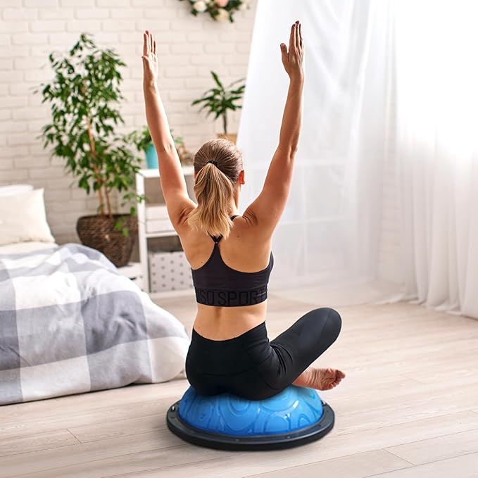 ATIVAFIT Balance Ball Half Exercise Ball Balance Trainer Inflatable Yoga Ball for Home Gym Workouts Core Strength Fitness Half Ball with Resistance Bands, Pump, Support to 660 lbs