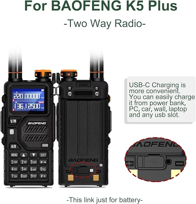 BAOFENG UV-5RM Battery 2500mAh Enlarge Capacity for UV-5RH 7.4V BL-5RH BL-5RH Li-ion GM-5RH Walkie