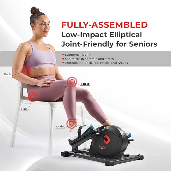 Sunny Health & Fitness Smart Mini Pedal Exerciser, Under Desk Bike/Elliptical for Home Workout & Cycle Cardio Training, Free SunnyFit App Link, Optional in Color, Mat/Workout Bands or Steel Stabilizer