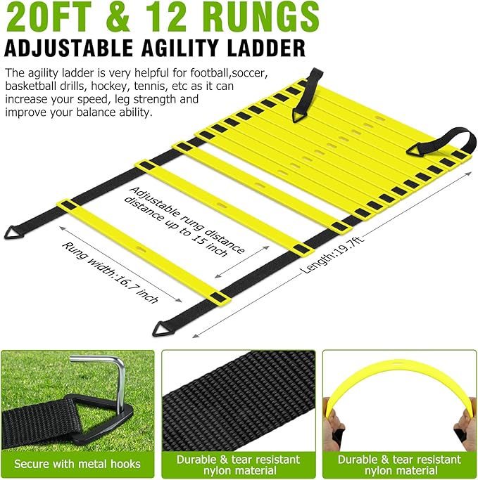 Speed and Agility Training Equipment: 5 Adjustable Agility 20ft Agility