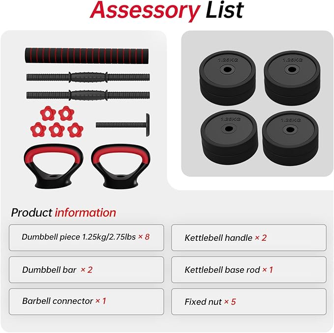 JOROTO Adjustable Dumbbell Set, Weights Dumbbells Set with Connector, 4 in1 Workout Weight Set for Home Gym Used as Barbell, Kettlebells, Push up Stand, Men Women Exercise Fitness Equipment