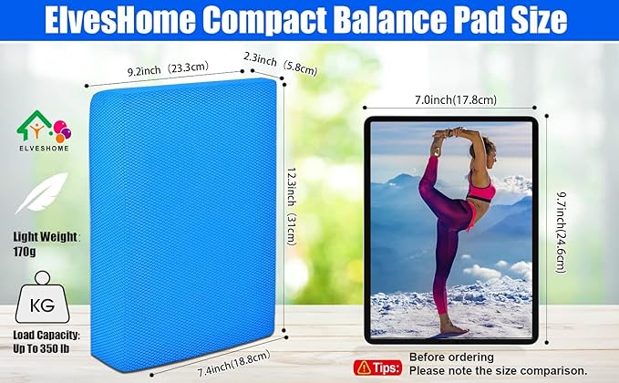 Small Balance Board, Exercise Balance Pad, Yoga Mat Thick, Non-Slip Foam Pad, Yoga Mats for Balance Exercise Stability Workout, Knee Pads Trainer for Physical Therapy Strength Training Ankle Exercises