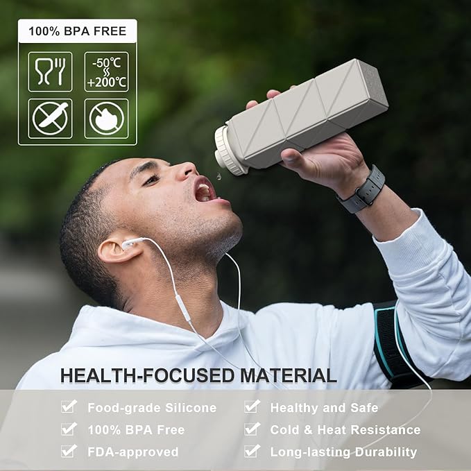 Collapsible Water Bottles 20.6oz, Silicone Foldable Portable Travel Water Bottle, Lightweight Reusable Leakproof for Traveling Camping Hiking Cycling Yoga Sports Outdoor, 1 Pack (Starlight)