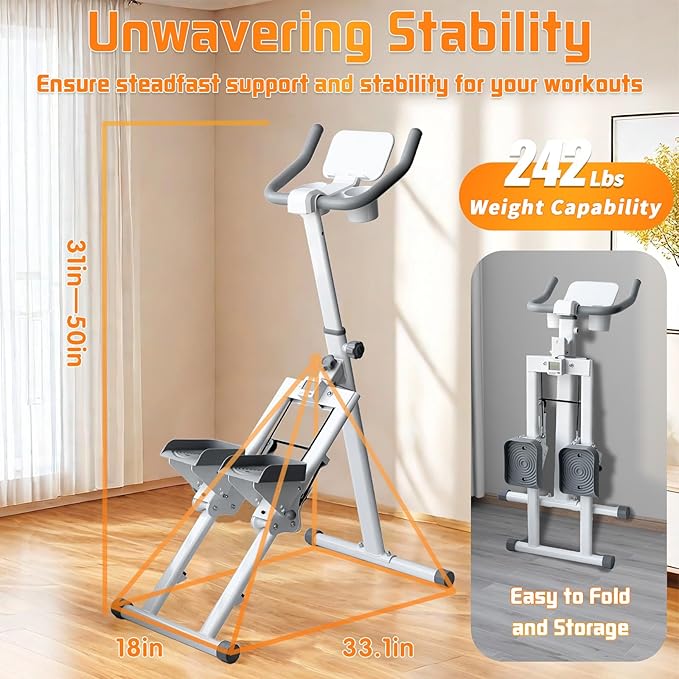 Stair Stepper Folding Vertical Cardio Exercise Climber Stair-Master for Exercise at Home Full Body Workout Machine with Handlebar 242LBS Load with Adjustable Step Range Handlebar & Pedals