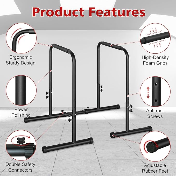 Dip Stand Station, Adjustable Height Dip Station for Strength Training, Heavy Duty Steel Parallel Push Up Stand, Home Gym Fitness Workout Dip bar Station,Tricep Dips, Pull-Ups, Push-Ups