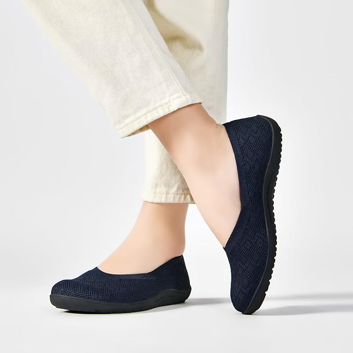 Women's Wide Toe Box Flats Shoes Knit Ballet Flat Slip-on Dress Walking Comfort Shoes
