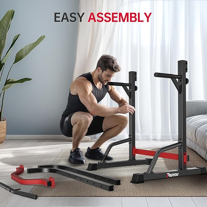 PASYOU Power Tower Pull Up Dip Station Adjustable Height Pull Up Bar Station Multifunctional Pull Up Bar Free Standing for Home Gym Strength Training Fitness Workout Equipment