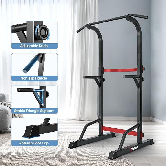 PASYOU Power Tower Pull Up Dip Station Adjustable Height Pull Up Bar Station Multifunctional Pull Up Bar Free Standing for Home Gym Strength Training Fitness Workout Equipment