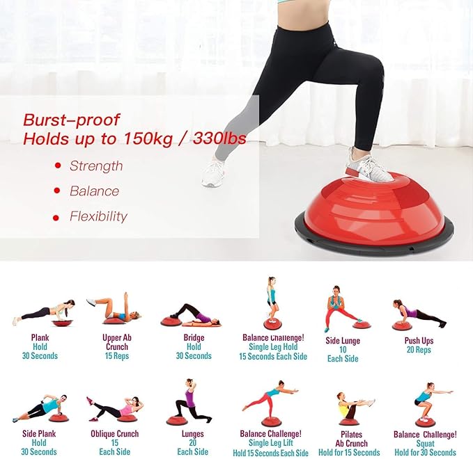 EVERYMILE Balance Ball Trainer with Resistance Bands & Pump Stability, 23.6 inch Yoga Exercise Ball for Home Gym Core Training Anti-Skid Surface