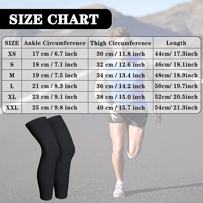 Skylety Compression Leg Sleeve Full Length Leg Sleeves Sports Cycling for Men Women, Running, Basketball