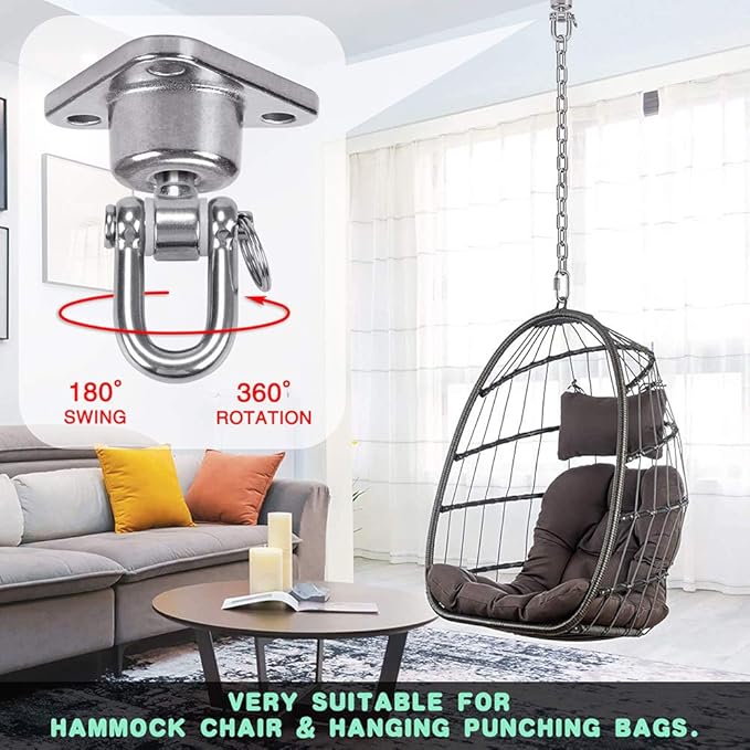 IOH Silent Bearing Swing Hanger Hammock Chair Hanging Kit with 39.37“/3.28ft Stainless Steel Chain, SUS 304 Anti-Rust, Heavy Duty 1100 LB Capacity, Playground Punching Bags (3 Screws for Wooden)