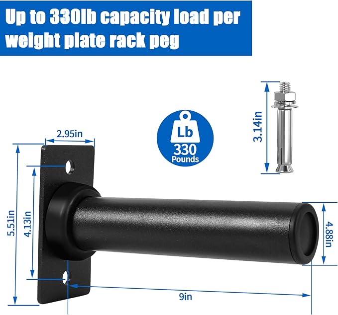 Wall-Mounted Weight Plate Holder (4-Pack) , Heavy Duty 330LB Capacity Rack for 2" Olympic Plates | Compact Home Gym Storage Solution