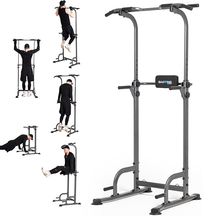 BARWING Pull Up Bar Station, Power Tower, Dip Station with 3D Backrest, Multi-Function Strength Training Stand Rack, Adjustable Height Dip Bar for Home Gym Workout Stand Fitness Exercise Equipment