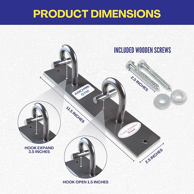 Anchor Gym Core Station - Wall Mount Workout Anchors for Resistance Band, Three Units with Two Hooks for Exercise Bands, Body Weight Straps, Strength Training & Home Gym - (Screws Included)