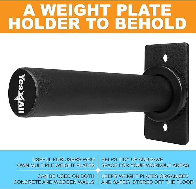 Yes4All Wall Mounted Weight Plate Holder - Fit 2inch Olympic Weight Plates, Protective Rubber Pad