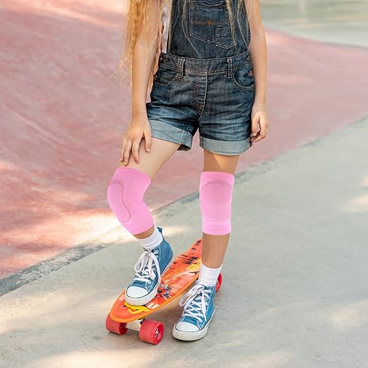 Sibba Kids Knee Pad, Breathable Elastic Knee Brace, Anti-Slip Padded Sponge Knee Protector for Volleyball Dance Running Skating Basketball Football Sports(Pink)