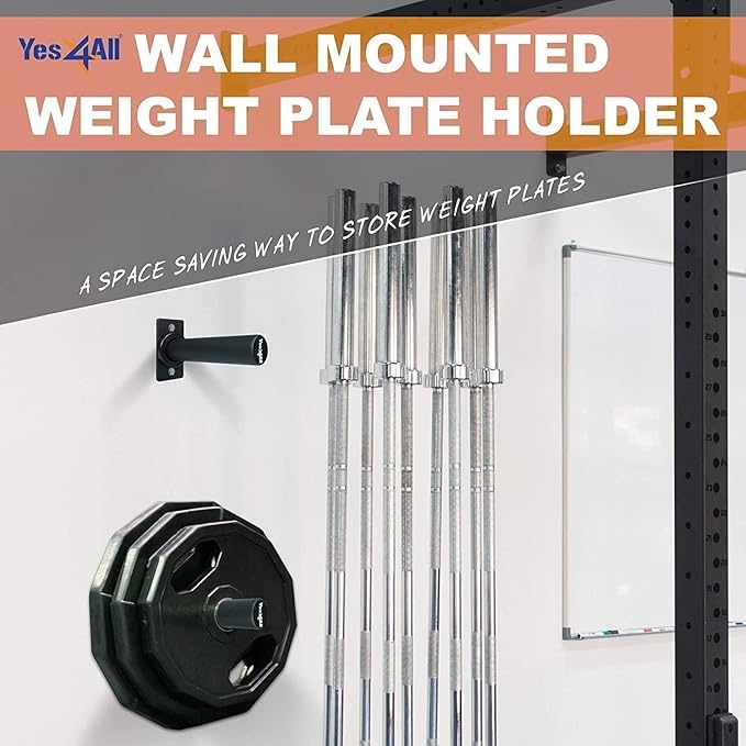 Yes4All Wall Mounted Weight Plate Holder - Fit 2inch Olympic Weight Plates, Protective Rubber Pad