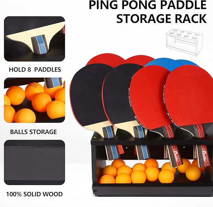Ping Pong Paddle Holder, Ping Pong Paddle Storage Rack Hold 8 Rackets, 2-in-1 Wall Mount & Countertop Table Tennis Holder for Garage, Game Room, Bar and Men Cave