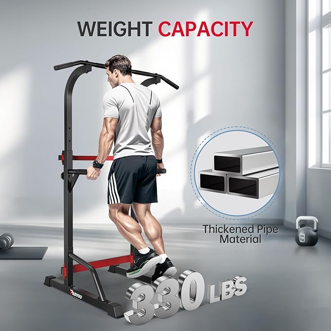 PASYOU Power Tower Pull Up Dip Station Adjustable Height Pull Up Bar Station Multifunctional Pull Up Bar Free Standing for Home Gym Strength Training Fitness Workout Equipment