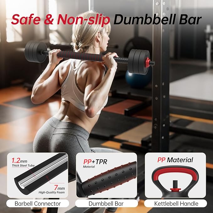 JOROTO Adjustable Dumbbell Set, Weights Dumbbells Set with Connector, 4 in1 Workout Weight Set for Home Gym Used as Barbell, Kettlebells, Push up Stand, Men Women Exercise Fitness Equipment
