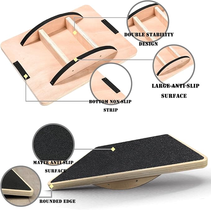Balance Board Wobble Board Balance Boards for Adults Anti-Slip Wooden Balance Board for Physical Therapy & Core Strength, Ideal Balance Board for Standing Desk with Ankle Support