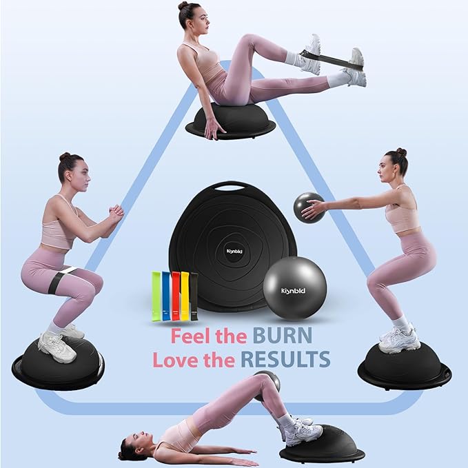 Half Balance Ball Trainer, Inflatable Half Exercise Ball Balance Trainer with Pilates Ball & Resistance Bands, Non-Slip Half Yoga Ball for Home Gym Full Body Workouts