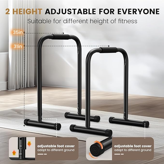 Sportsroyals Dip Bar, Adjustable Dip Stands Station for Home, Functional Heavy Duty Parallette Bars for Upper Body Workout (400/1200LBS Loading Capacity, 2025 New Version)