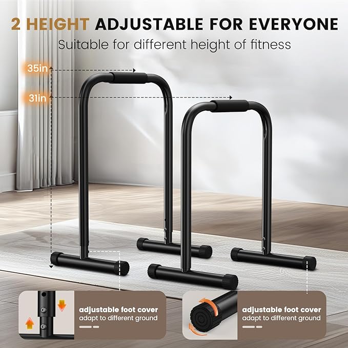 Sportsroyals Dip Bar, Adjustable Dip Stands Station for Home, Functional Heavy Duty Parallette Bars for Upper Body Workout (400/1200LBS Loading Capacity, 2025 New Version)