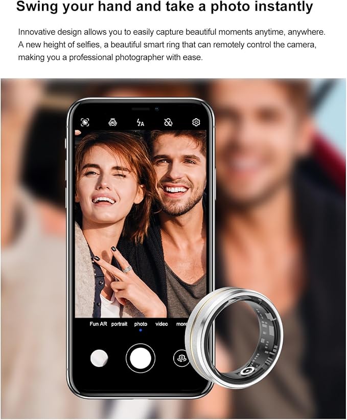 Smart Ring Fitness Tracker for Men and Women, Heart Rate & Blood Oxygen Monitor & Sleep Monitoring, Remote Selfie Control Ring, Waterproof Wearable Smart Rings (9)