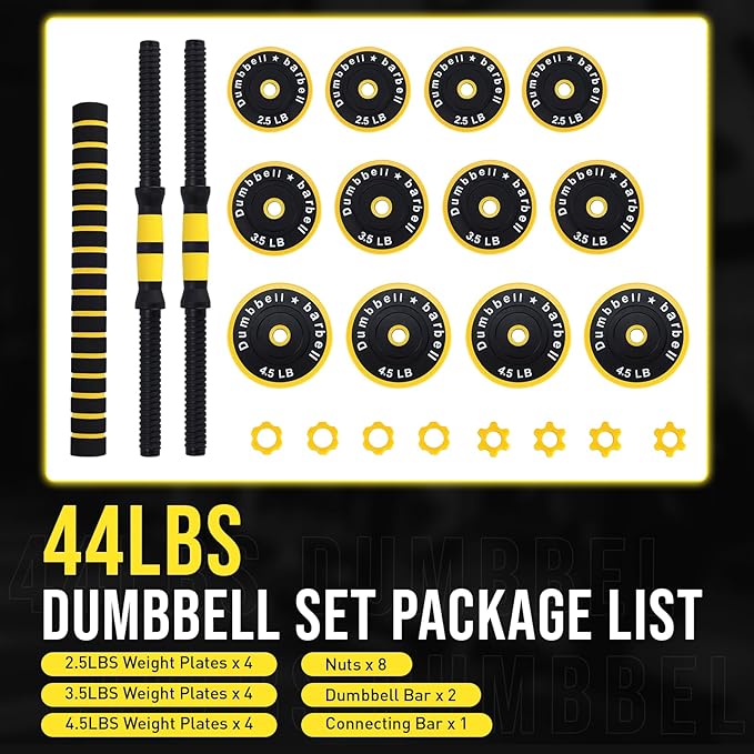 Dumbbell Sets Adjustable Weights, 33/44 Lb Free Weights Dumbbells Set for Home Gym