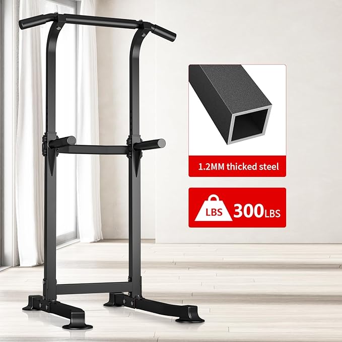 ZENOVA Pull Up Bar Dip Bar Power Tower Workout Dip Station Height Adjustable Free Standing Chin Up Bar for Men Women Teens 300LBS Weight Capacity
