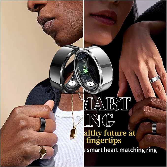 HitTopss Smart Ring, Fitness Sleep Health Tracker Rings for Men Women, No APP Subscription, Sleep Tracking, Heart Rate, Blood Oxygen, IP68 Waterproof (Silver,10#)