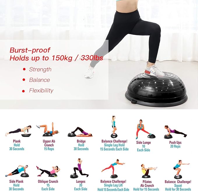 EVERYMILE Balance Ball Trainer with Resistance Bands & Pump Stability, 23.6 inch Yoga Exercise Ball for Home Gym Core Training Anti-Skid Surface