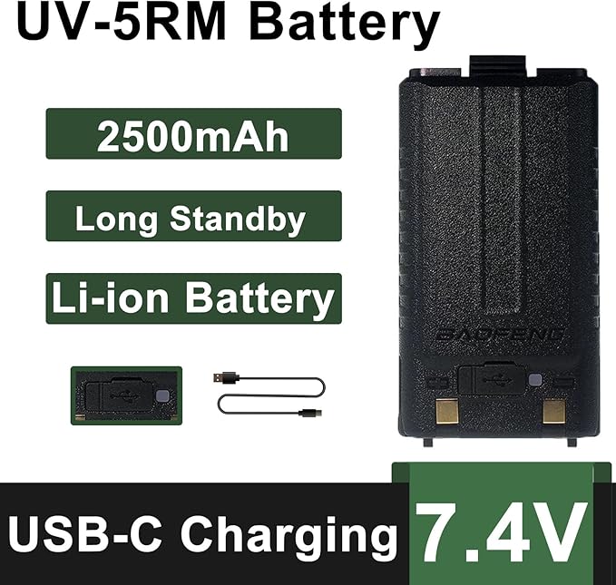 BAOFENG UV-5RM Battery 2500mAh Enlarge Capacity for UV-5RH 7.4V BL-5RH BL-5RH Li-ion GM-5RH Walkie