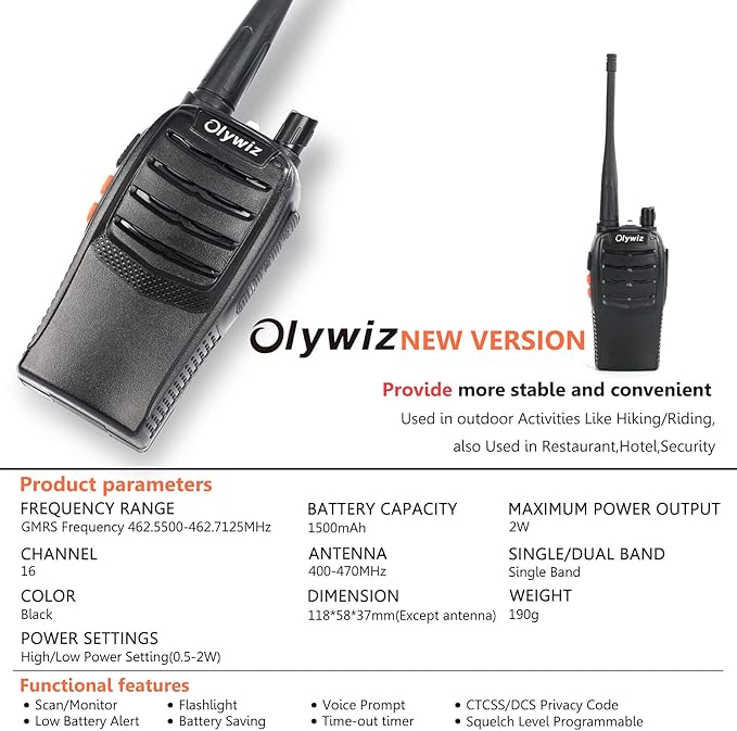 Walkie Talkies GMRS Radio for Adults Long Range 2 Way 2 Pack