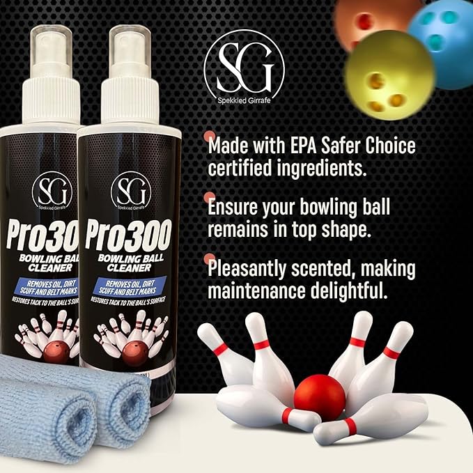 Bowling Ball Cleaner Spray - Oil, Scuff, and Belt Mark Cleaner Restores Tack, Prolongs Lifespan of Ball - EPA Safer Bowling Ball Restoration - Bowling Accessories - 8FL Oz