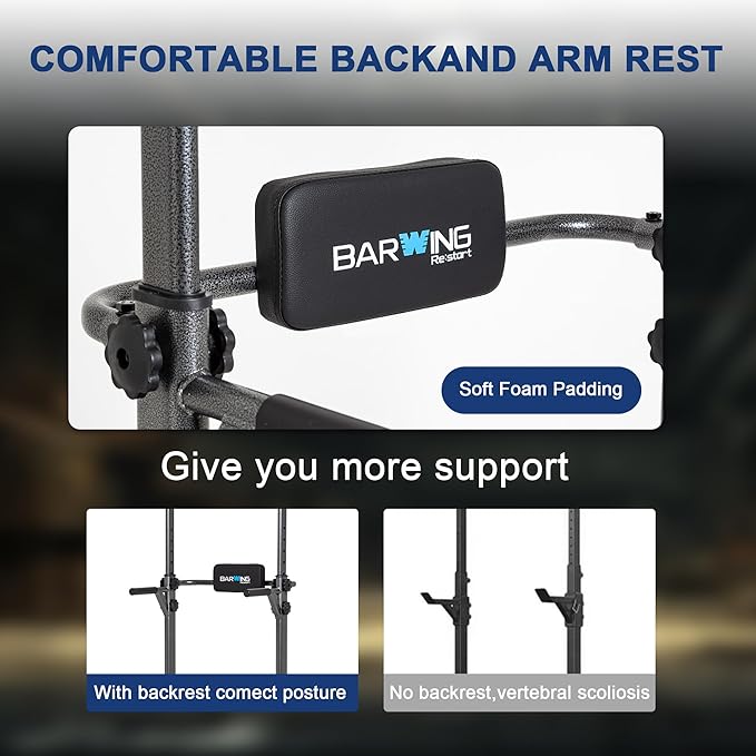 BARWING Pull Up Bar Station, Power Tower, Dip Station with 3D Backrest, Multi-Function Strength Training Stand Rack, Adjustable Height Dip Bar for Home Gym Workout Stand Fitness Exercise Equipment