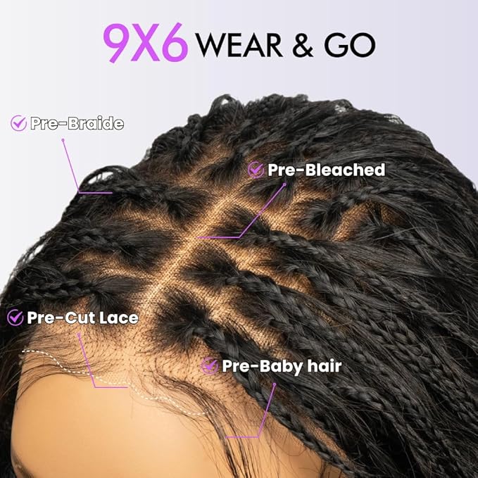 Braided Wigs for Black Women 200% Density Glueless Wigs Human Hair Pre Plucked Pre Cut 9x6 Lace Front Wig Deep Wave Human Hair(Black Curly)28inch