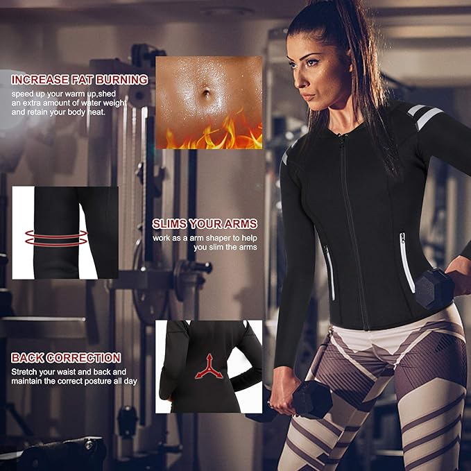SCARBORO Sauna Sweat Suit for Women Neoprene Hot Jacket Full Body Shaper Slimming Weight Workout Top Waist Trainer Vest Shirt