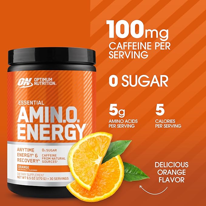 Optimum Nutrition Amino Energy - Pre Workout with Green Tea, BCAA, Amino Acids, Keto Friendly, Green Coffee Extract, Energy Powder - Orange Cooler, 30 Servings (Packaging May Vary)