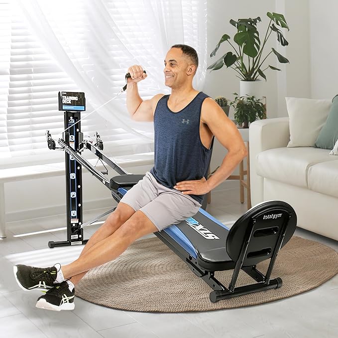 Total Gym XLS Men/Women Universal Total Body Training Home Gym Workout Machine with Squat Stand, Leg Pull, 2 Ankle Cuffs, and Exercise Chart