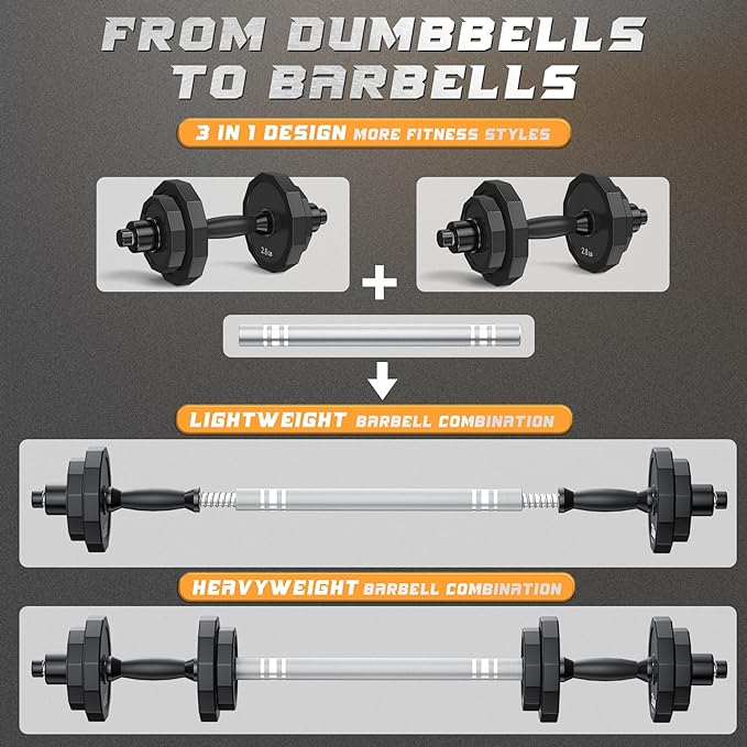KISS GOLD Weights Dumbbells Set, Adjustable Dumbbell Sets 22Lbs 44Lbs 66Lbs 88Lbs with Solid Steel, Barbell Free Weight Set with Connector Workout Home Gym Equipment for Men Women Strength Training Shaping