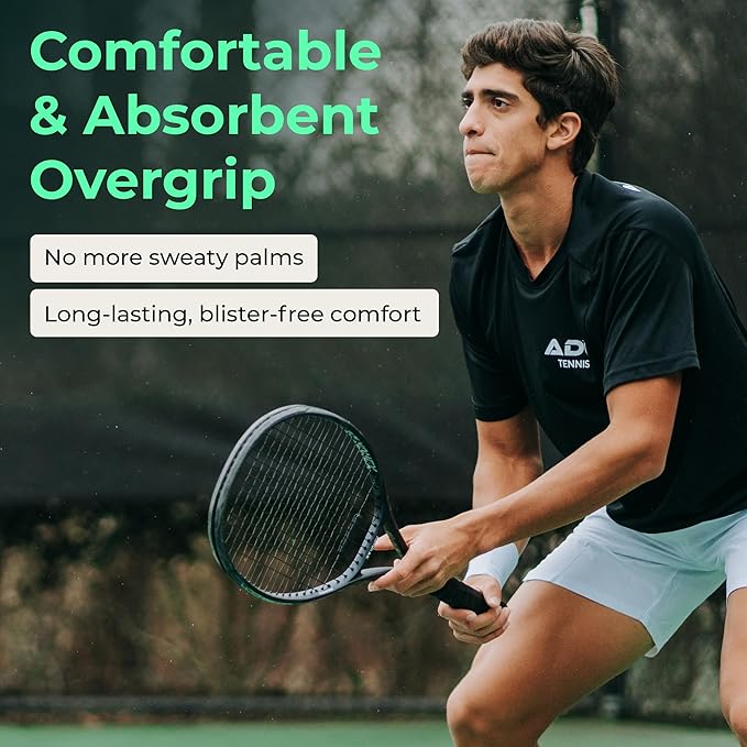 ADV Dry Tennis Overgrip Tape - 3, 12, 30, 60 Pack - FeltTac Tennis Racket Grip Tape - Ultra Absorbent Tennis Grip Tape - Comfort Tennis Racket Grips - Tennis Grips Overgrip
