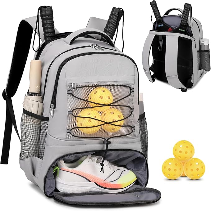 Bevalsa Pickleball Bag for Women Men Teens, Tennis Bag with Shoe Compartment, Multifunctional Sports Padel Racket Bag Badminton Backpack Fits 4 Rackets with Fence Hook