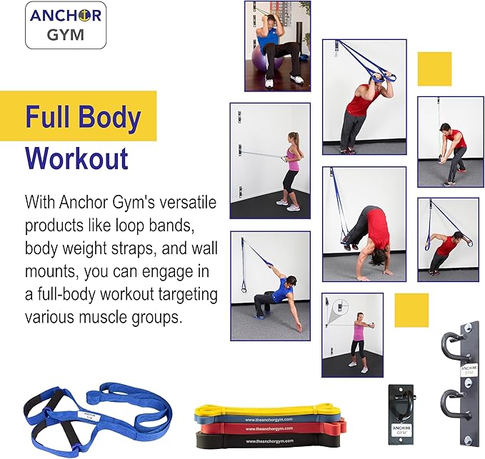 Anchor Gym Core Station - Wall Mount Workout Anchors for Resistance Band, Three Units with Two Hooks for Exercise Bands, Body Weight Straps, Strength Training & Home Gym - (Screws Included)