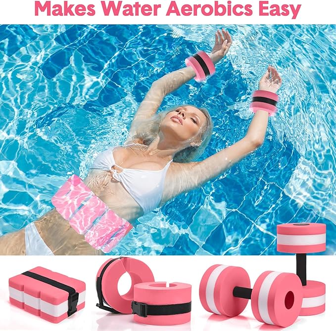 5 Pcs Aquatic Exercise Set Including 2 Ankle Swimming Weights 2 Lightweight Aquatic Exercise Dumbbells and Swim Belt Pool Exercise Equipment for Aquatic Aerobics Exercise